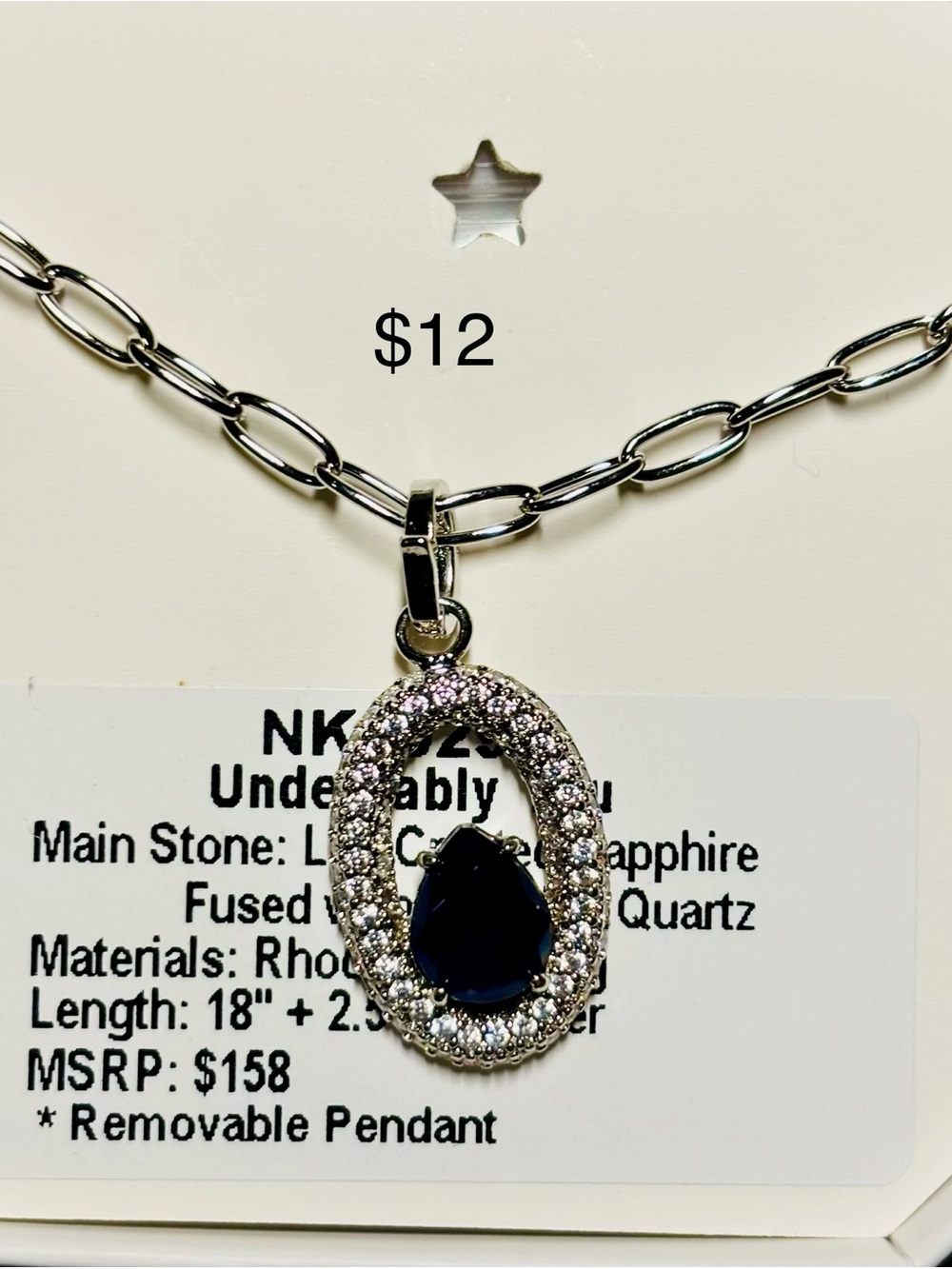 Undeniably You Navy Teardrop Halo Pendant Necklace